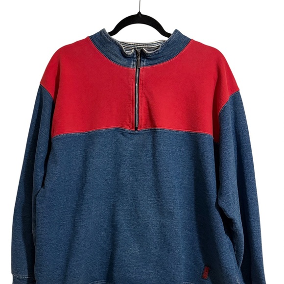 Vintage Elizabeth Liz&Co Quarter Zip Red Blue Striped 100% Cotton Pullover - M - Picture 2 of 8